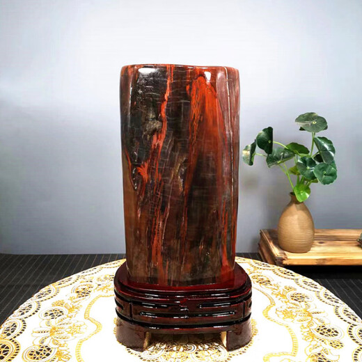 Moyun auténtico Xinjiang Natural Wood Wood Fossil Jade Jade Silicada Madera Cruda Piedra creada Decoración del hogar chino Piedra Ornamental Orange Rojo No. 695 2280