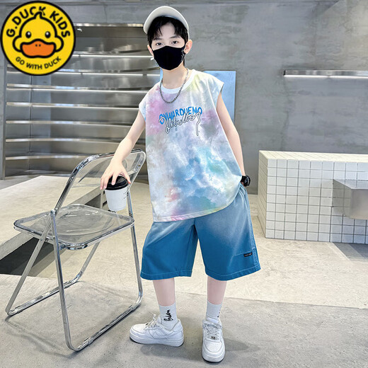 G.DUCKKIDS Children's Clothing Boys Summer Sleeveless Vest Set 2025 New Summer Medium-Grand Children's Boys Sports and Handsome Summer Style TZK693-Blue Set 140 Recommended height 130-140 cm