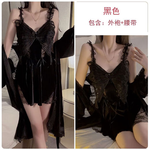 80-160Jin Jin is equal to 0.5kg Autumn and winter sexy velvet pajamas with chest pads gathered large size suspender nightgown and home wear set 3879 black robe + belt One size fits all recommended 80-160Jin Jin is equal to 0.5kg