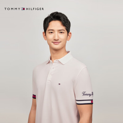 Tommy Hilfiger spring and summer men's pique mesh contrasting color cuffs trendy multi-color casual lapel short-sleeved T-shirt POLO shirt Yunmu White AC0 M (recommended 130-140Jin Jin equals 0.5 kg)