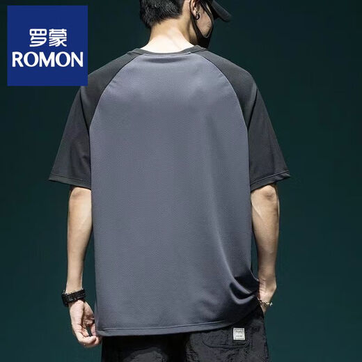 
Romon 2025 summer ice silk mesh raglan sleeve short sleeve top men loose large size thin breathable quick-drying sports T-shirt [ice silk quick-drying] 844 dark gray T-shirt M [recommended 85-100Jin [Jin equals 0.5 kg]]