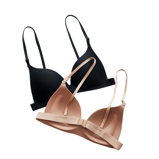 ZOCI Japanese beautiful back bra for women, thin push-up top, seamless anti-exposure straps, sexy triangle cup bra, no rims, black, one size fits all