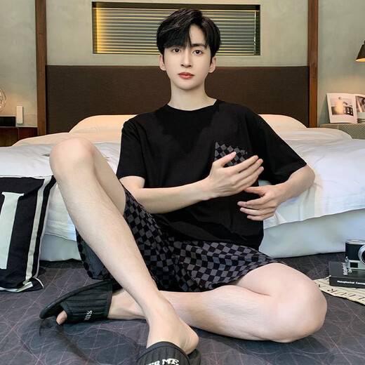 
Heyu men's summer thin short-sleeved pajamas plus fat plus large size casual home clothing 378 black diamond + 6629# headphones panda 175 men's L[100-135Jin[Jin equals 0.5 kg]]