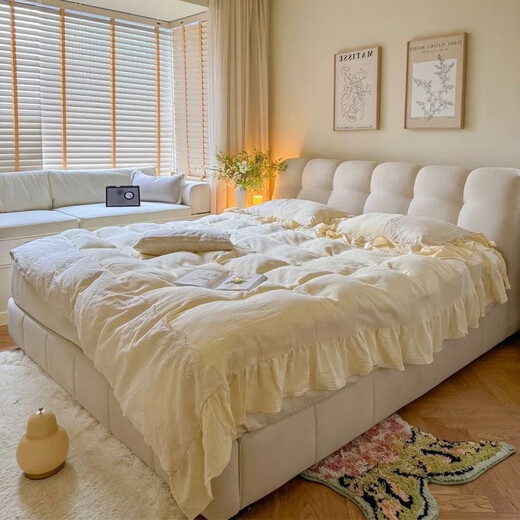 Disney Puff -Bett Cat Cat Fleece Tuch 1,8 m 2 m Doppelwolkenbett einfache Aufbewahrung Hauptbett 671# Bett + 5d Lavendelmatratze 1,8*2,0 m Rahmen [15 cm stille Bettbrett]