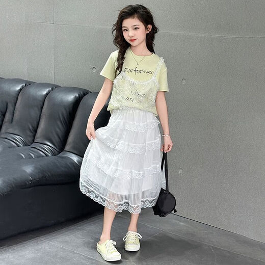 Girls' fashionable sweet lace skirt 2025 summer new Korean version of children's versatile egg skirt 150