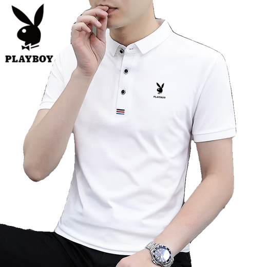 Playboy high-end pure cotton short-sleeved T-shirt for men's summer new quality skin-friendly and breathable high-end casual young and middle-aged polo shirt genuine 844 blue M 85-100Jin [Jin equals 0.5 kg]
