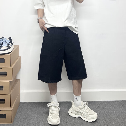 Smyslenny leichte Luxus neue Marke Summer Shorts Schlanke schwarze Sechs-Punkte-Jeans für Männer hübsche modische Trends Black_ac3523ay S_105-125Jin [Jin ist gleich 0,5 kg]