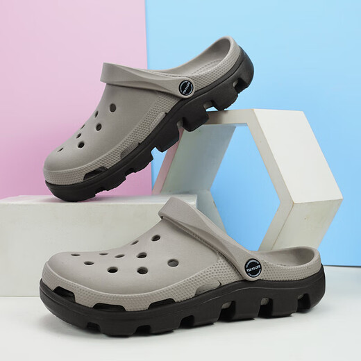 [CROCS-Hersteller] Männer und Frauen Nicht-Rutsch-Versionslochschuhe dicker Fashion Sandalen Strandschuhe Gartenschuhe Schwarz und Grau 45