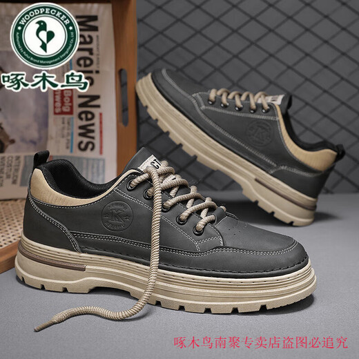 Woodpecker Martin Boots Men's 2025 New Spring and Summer Retro British Style Genuine Leather Casual Leather Shoes High Top Workwear Men's Shoes Black K821 Black 42