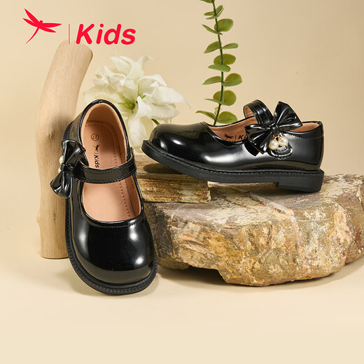 Red Dragonfly Children's 2025 Autumn and Winter Children's Shoes Girls' Little Leather Shoes 3-6 Years Old Princess Shoes Single Shoes Q51BPPY455 Black 33