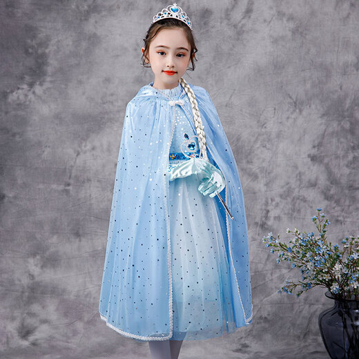 Ruiyang gefrorener Umhang Prinzessin Aisha Schal Sechs Tage Kinder Umhang für Kindermädchen Hemd Aisha Baby Wind Shield 9893 Blau Koreaner Samt Umhang + Krone 8-teilige Set 165 s S (empfohlen, ungefähr 90120 hoch zu sein)