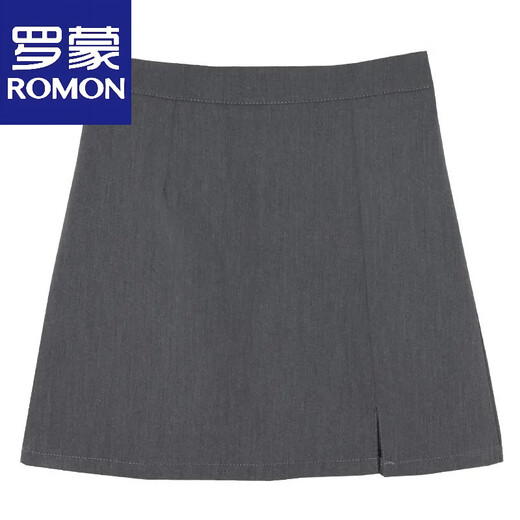 罗蒙（ROMON）2025学院风设计感下摆开叉半身裙高腰包臀A字短裙防走光西装裙子 黑色 S 80-90斤