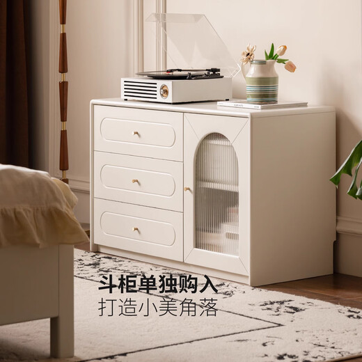 Genji Muyu solid wood dressing table cream style bucket cabinet dresser integrated home 1 meter wide single leg table + 1 meter wide right bucket cabinet