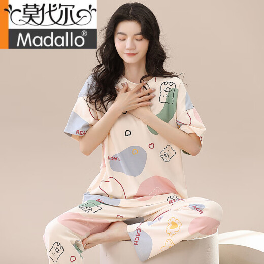 莫代尔2025年新款睡衣女夏纯棉短袖长裤春秋夏款女士家居服薄款两件套装 ZH-9719 M