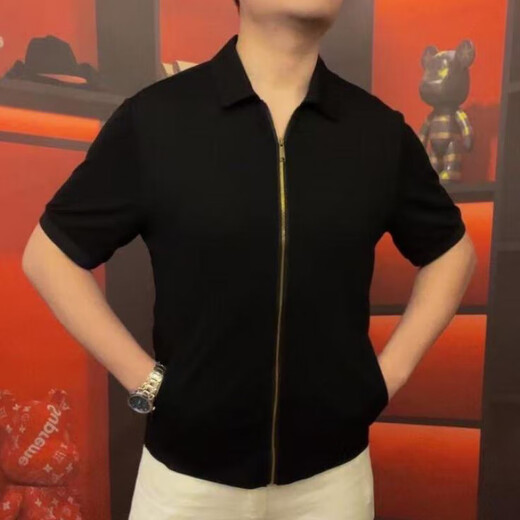 男翻领开衫拉链款短袖商务休闲休闲百搭高品质半袖OP3889 M  48(100-125斤)