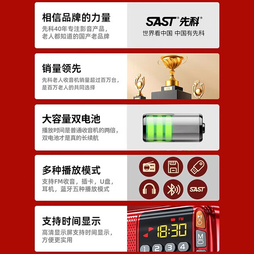 Xianke Radio N28 Elderly Walkman Player for the Elderly Rechargeable Semiconductor Small 2025 New Plug-in Card China Red Does Not Include Memory Card Free Charging Cable + Lanyard