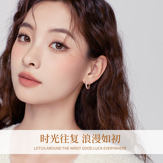 Lao Fengxiang Moebius Earrings for Women Simple Fashionable Rose Gold Earrings Wedding Anniversary Gift for Girlfriend and Wife’s Birthday Mobius Full Zirconium Earrings-Rose Gold