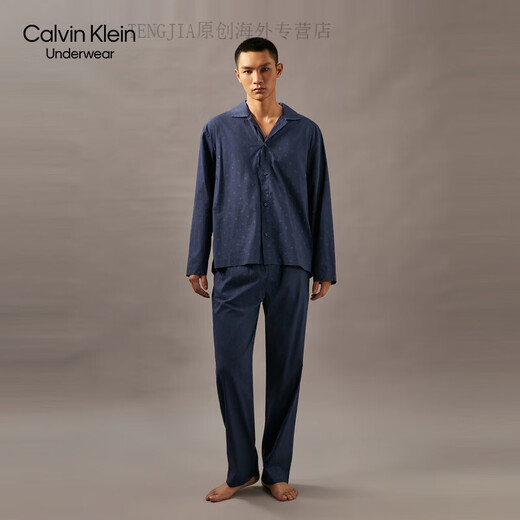 Calvin Klein Unterwäsche 24 Herbst Herren lässiger Brief Full Print Elastic Taille reines Baumwollhaus Pyjama Nm2691 Q91-Blue Dusk Grey S
