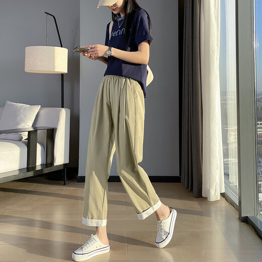 浅紫色冰丝哈伦裤子女2025新款夏季薄款冰丝裤大码显瘦休闲直筒裤 深灰九分 2XL 码 建议130-145斤