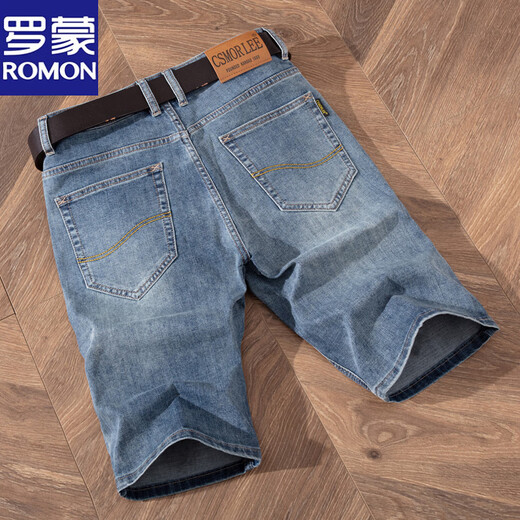 Loose stretch denim shorts men's summer thin style casual mid-sized 2025 new men's five-point pants Q9921-5 retro blue 28