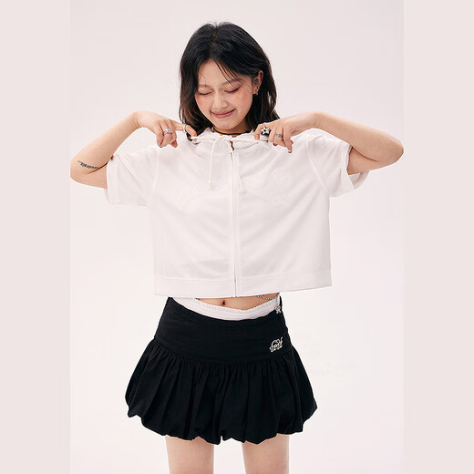 CHUU mesh hollow hooded jacket for women 2025 summer new product letter embroidery sports college short-sleeved top thin white one size