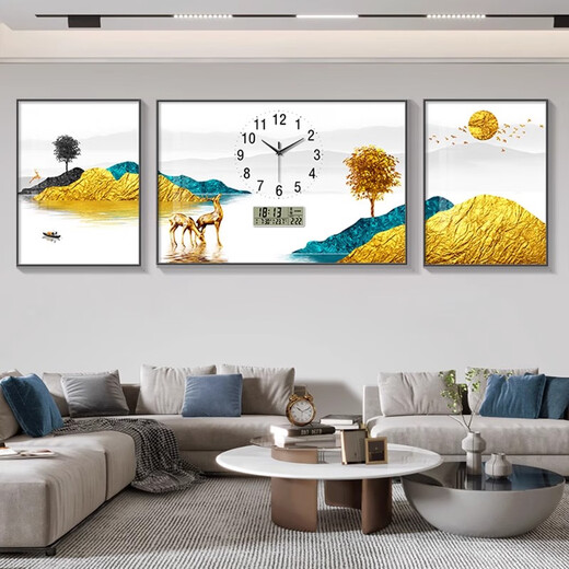 Zeichnen der Stadt moderne einfache Wohnzimmerdekoration mit Uhr Atmosphärische Fulu Landschaft Sofa Hintergrund Wandtriptychon Wanduhr ZP1283 + ZP1284 + ZP1285 MIDER 70*50 cm + links und rechts