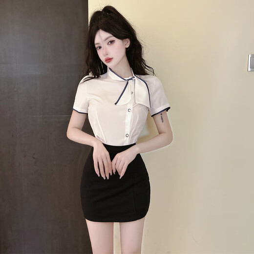 璇醇技师工作服足浴衬衣性感高端酒店前台白衬衫工装珠宝店美容院制服 6172#白色短袖衬衣 S