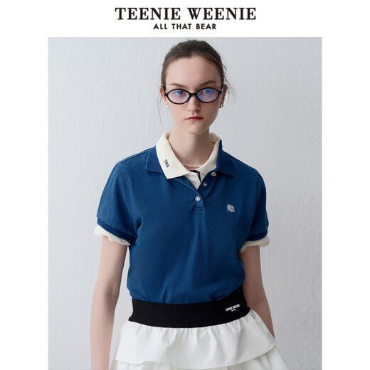 TEENIE WEENIE官方旗舰小熊春夏季复古仿牛仔POLO衫短袖时尚韩版T恤上衣女 深蓝色 L 170