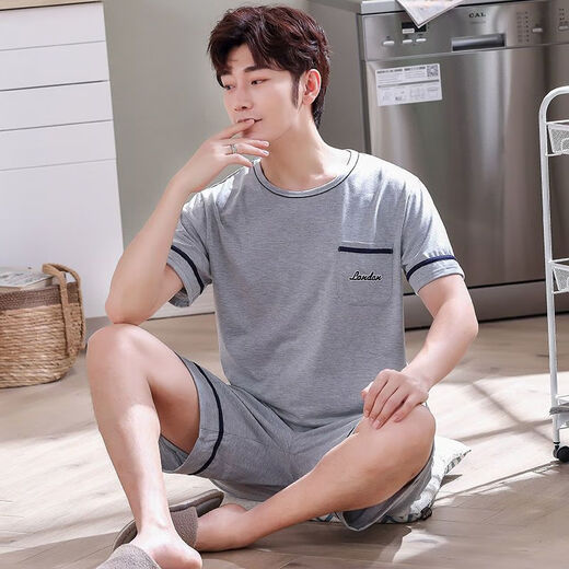 Mu fengqing Herren-Pyjamas für die Sommerkleidung für Männer in der Kurzärmer-Kurzleiste für den Sommer für den Sommer mittleren Alters und Fett-Plus-Größe Set 9922 [H-Serie Herren-Kurzärmel-Shorts Set] l [vorgeschlagen 100-130 Jin [Jin gleich 0,5 kg]]