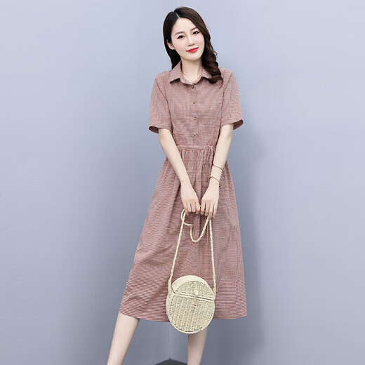 OLJ轻奢品牌亚麻衬衫裙连衣裙女2025年夏季新款收腰显瘦气质裙子 米灰色