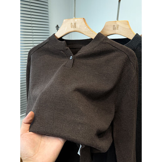 ROMON American Henry Neck Sweater Men's Thin Autumn and Winter Youth Solid Color Versatile Sweater Men's Pullover Inner Clothes Carbon Gray XL 130-145Jin Jin is equal to 0.5 kg
