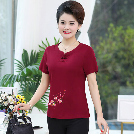 Gesilang Lady 2025 Nueva camisa de traje Tang Madres de mediana edad y ancianos Summer de manga corta bordada bordada Cheongsam redonda 9928 xl