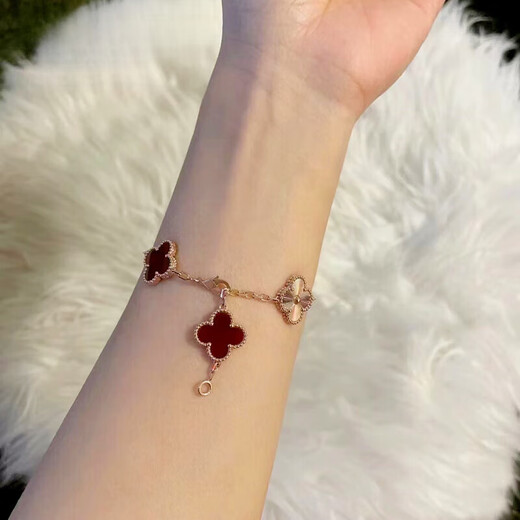 FEACHE Light Luxury Jewelry Fashion Accessories Rose Gold Four-leaf Clover Bracelet Memorial Day Chinese Valentine's Day Gift to Girlfriend and Wife Rose Gold-Five Flowers Laser