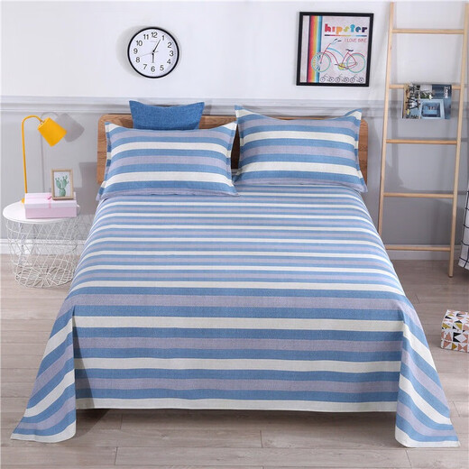 Quying Pure Cotton Old Coarse Clothing Bedding Sheet Thickened Cotton Line Canvas Summer Cool Sleeping Single Three-piece Set Large Bedding Single SN6296 Tungsten Dark Blue 130cm*230cm 1 meter bed] One Bedding Sheet