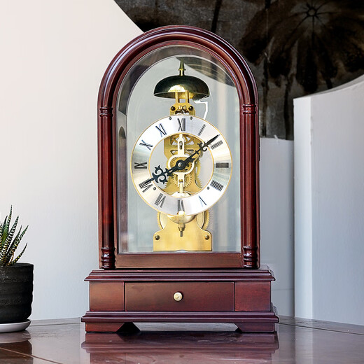 Hense mechanical solid wood table clock European classic retro table clock living room modern Chinese clock ornament table clock HD323 31-day movement