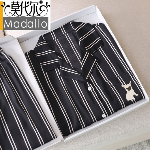 
Modal Cai Xukun same couple pajamas for women in summer ice silk short-sleeved spring and autumn striped teenager men's home clothes Z3890 women Z3897 men (short-sleeved + shorts) Panda M men's L height 165-172c, recommended weight-1