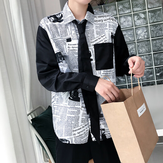 Fhhuabd Summer Shirtpaper Shirt Men's Korean Loose et belle chemise à manches longues et belle chemise à cravate 9928 M