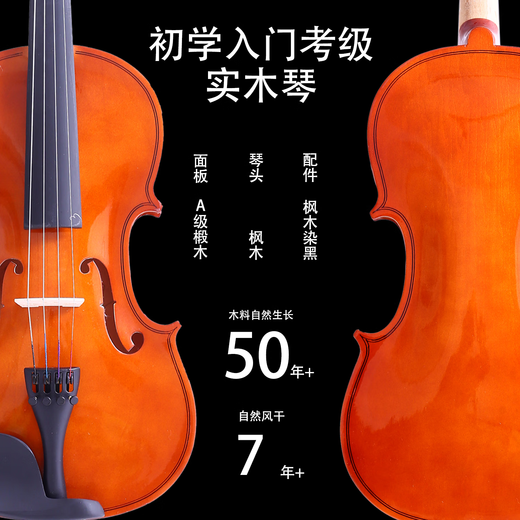 手工实木小提琴初学者乐器演奏成人练习儿童学生入门 亮光色 1/2