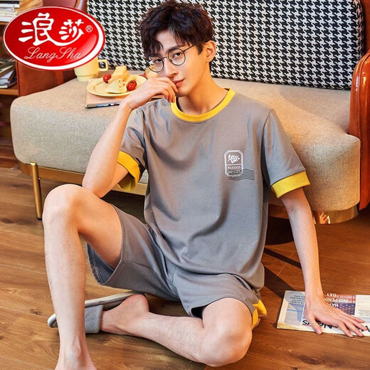 
Langsha cotton pajamas men's summer short-sleeved teenager cartoon student suit thin loose large size can be worn outside home clothes H9928 (short-sleeved shorts) L (recommended 90-110Jin [Jin equals 0.5 kg])