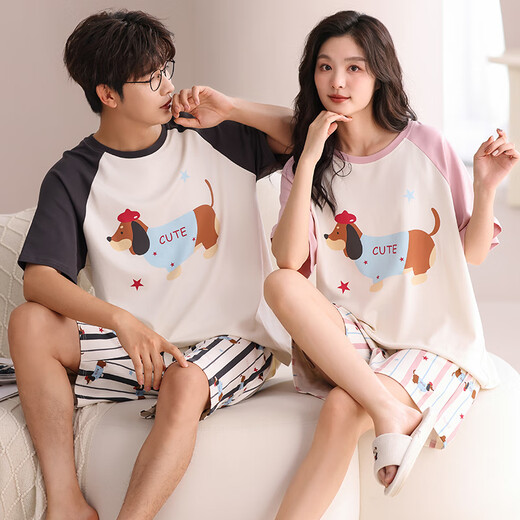 Langsha [cadeau chinois de la Saint-Valentin] Couple de pyjamas pour femmes Coton Pure d'été 2025 Nouveau court métrage de manches courtes Men's Men's Cartoon 844 Men L