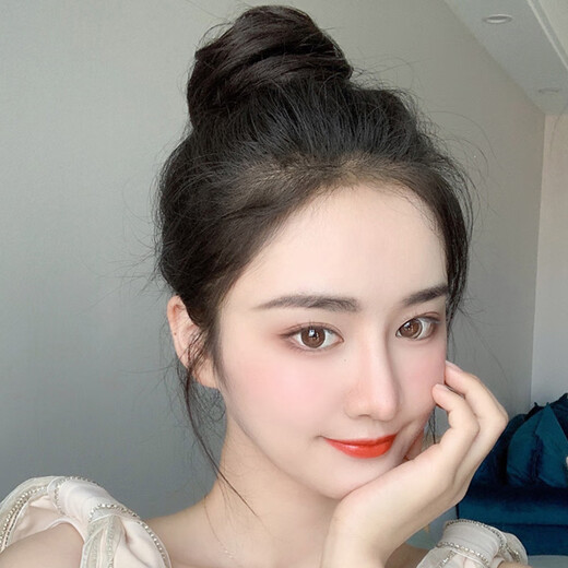 Jiao Xuefei ball head wig, real hair hair band, natural black, updo hair package artifact to increase hair, high skull hair package, ancient style flower bud head