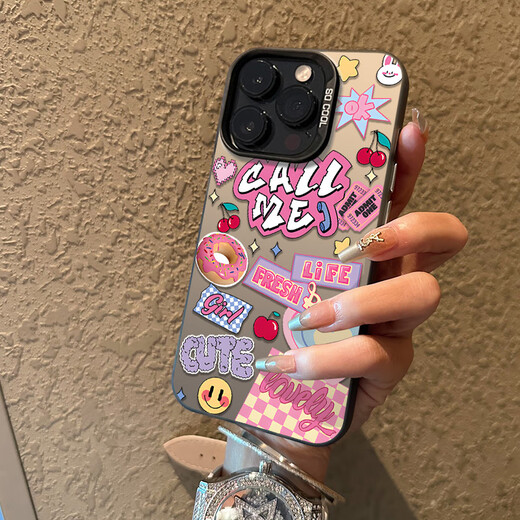 Jueyu Donut English Apple 16 Mobile Case 14plus New 13miniiPhone15 Cute 11promax Women 12 Niche XR7 Internet Celebrity 8 Silicone [Black] Donut English 3893 iPhone 16 plus