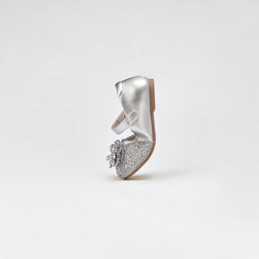 DAVE&BELLA children's crystal shoes leather shoes spring new baby girl princess shoes girls Mary Jane children's shoes children's shoes crystal silver spot 25