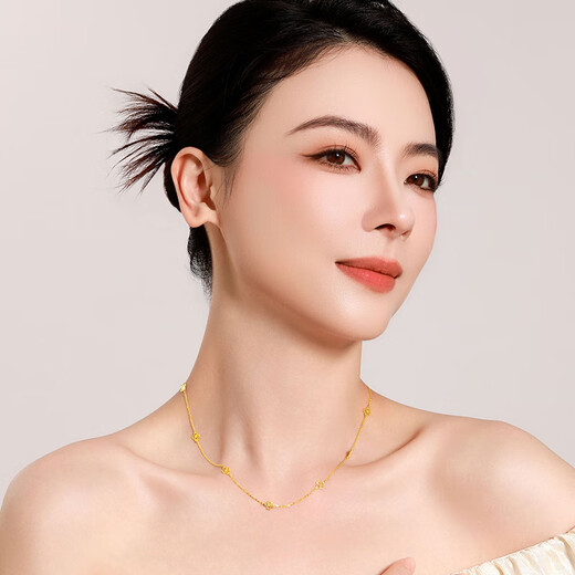 Mengjinyuan 18K gold necklace five-flower hollow love four-leaf clover clavicle chain as a birthday gift for girlfriend