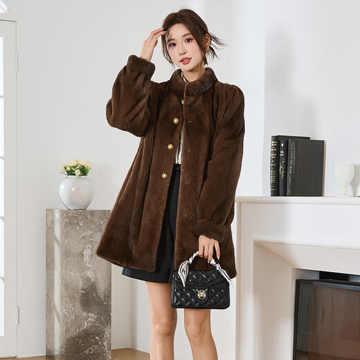 
Winter home brand imported fur mink coat for women whole mink medium-length stand collar mink fur coat for women 2024 new style brown L 120Jin [Jin equals 0.5 kg] below
