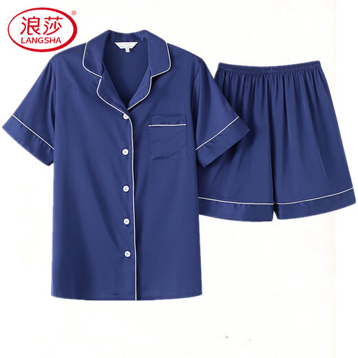 浪莎（LangSha）2025轻奢缎面睡衣女士冰丝短袖短裤性感薄款仿真丝绸开衫两件套装 3899松石绿 M (85-100斤)