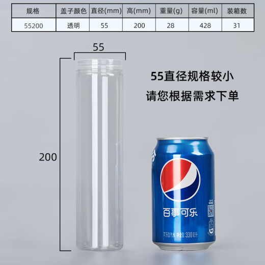 OUOETY食品罐塑料瓶子pet密封罐食品级透明圆形广口加厚零食花茶包装桶 5.5*8.5cm16g透明盖1098个