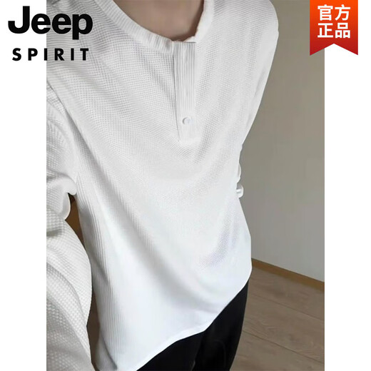 
JEEP SPIRIT light grey waffle long-sleeved T-shirt men's spring and autumn American retro Henry neck t-shirt loose casual base shirt 1381 black plus velvet M