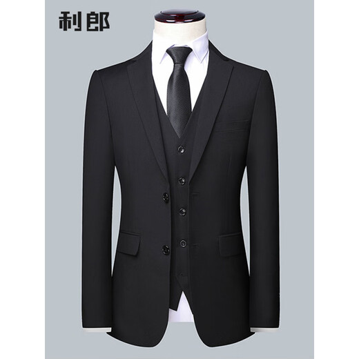 利郎西装套装男士休闲西服上衣修身职业商务小西装外套男正装单西 黑色上衣 S 165