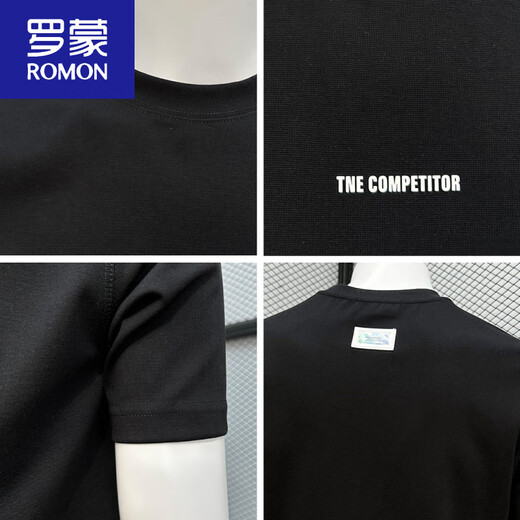 Romon Brief kurzärmeliges T-Shirt für Männer Sommer 2025 Neues lässiges runder Hals halbärmelig Modetrendy Brand T-Shirt vielseitig Top Black M.
